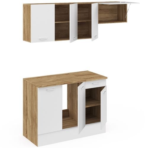 Cocina completa SUBTIL de 180 cm con 5 elementos de encimera de madera y blanco - Imagen de 3