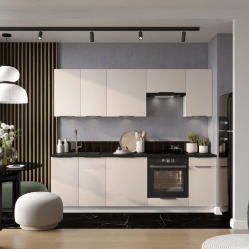 Cocina completa Sonia 8 elementos color beige con encimera incluida – Largo 180/240 cm – PEGANE –