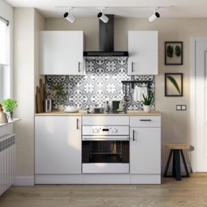 Conjunto de cocina de 5 elementos en blanco brillo/roble canadiense - PEGANE -