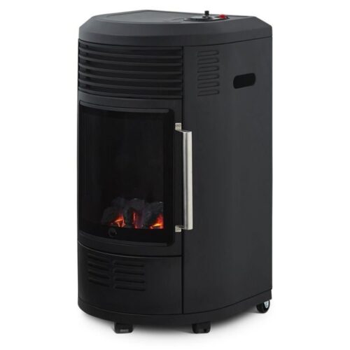 Estufa de gas Volga – FAVEX – Efecto chimenea infrarroja – 6 potencias de calefacción – Hasta 40 m², Color negro